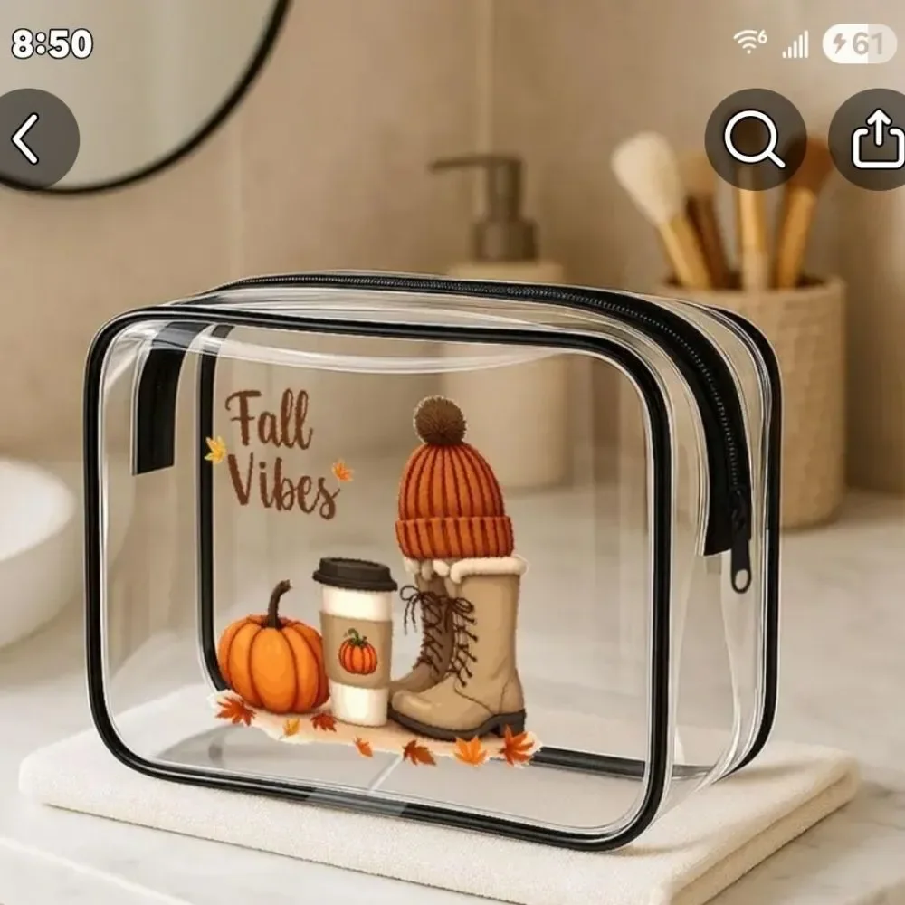 Charming Fall Tote Bag - Brown and Makeup Bag